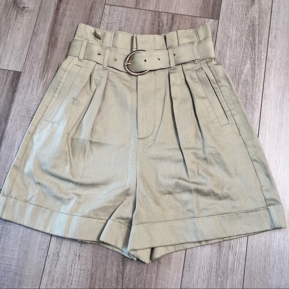 Zara paperbag high waisted high rise khaki green shorts - Picture 3 of 5